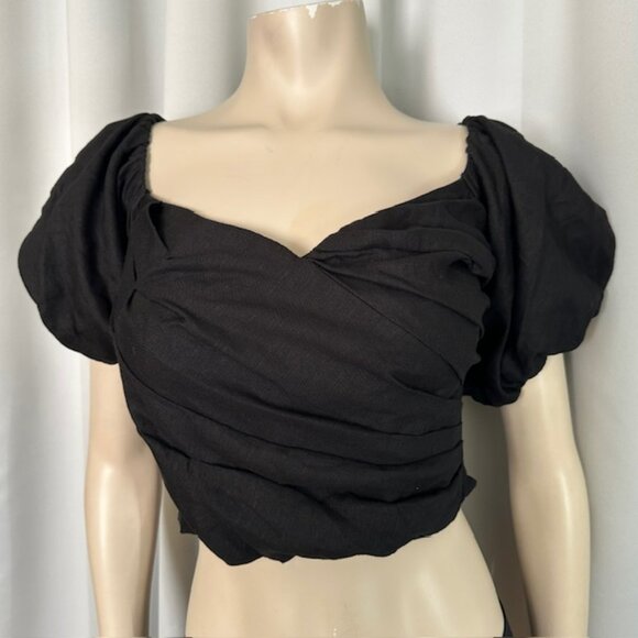 ASTR THE LABEL Laurana Off the Shoulder Linen & Cotton Crop Top Black Size L - Picture 6 of 10